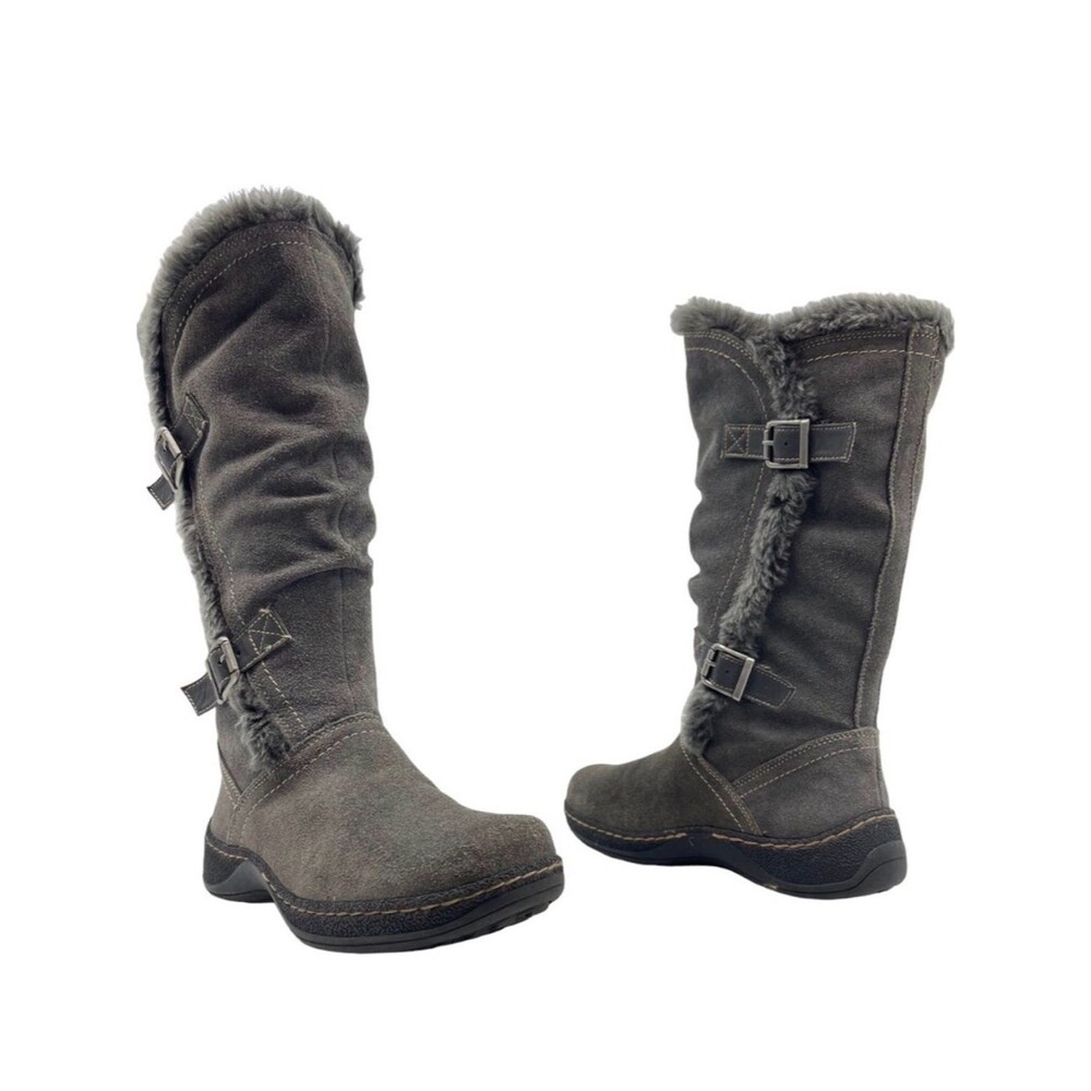 Bass Wanda Women's Gray Faux-Fur Trim Winter Knee Boots